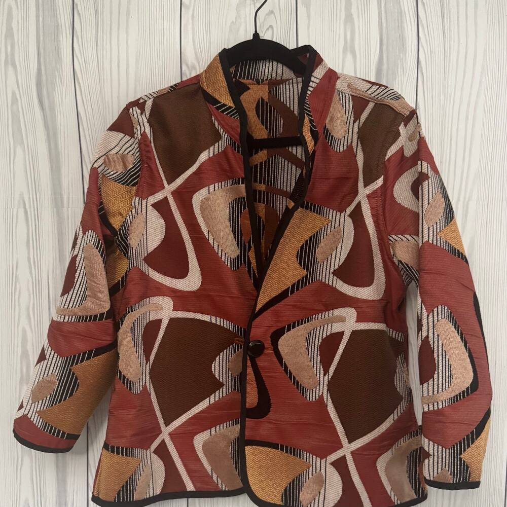Trimdin Artisan Made Reversible Jacket Brocade Tapestry Sz M Made in USA